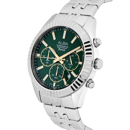 ALBA Forest Green Dial Chronograph Watch AT3H15X1 - KRISHNA WATCH COMPANY