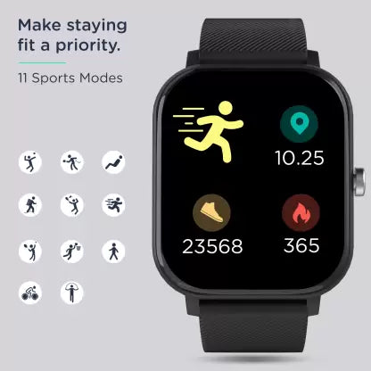 Pebble Prism 1.7"Display With Fitness & Outdoor Activity Black Smartwatch (Black Strap, Regular) - KRISHNA WATCH COMPANY