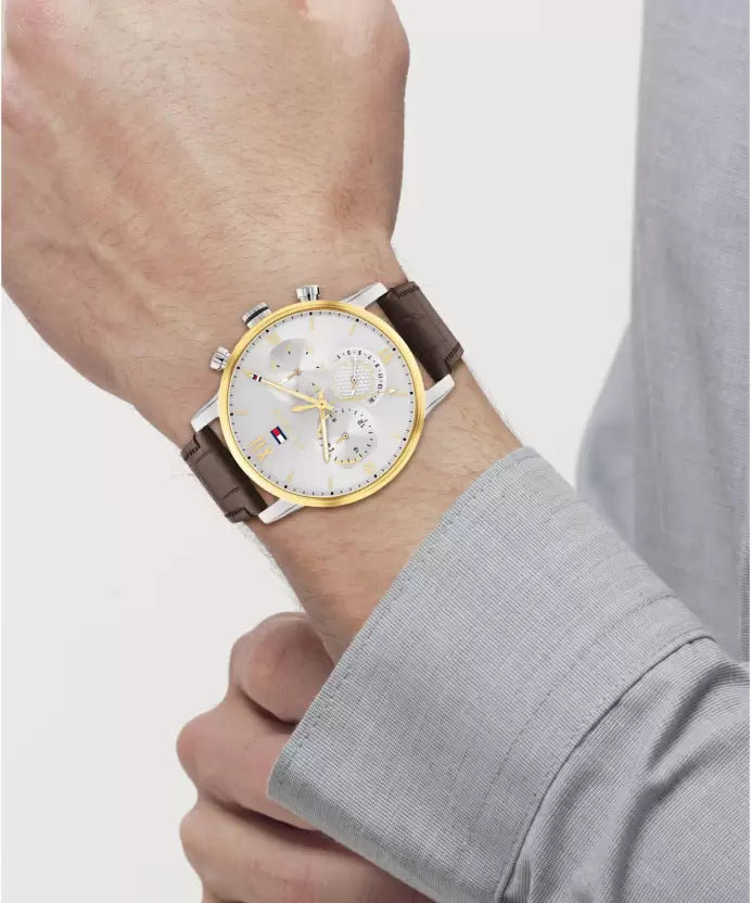 Tommy Hilfiger Quartz Multifunction Silver Dial Leather Strap Watch for Men NETH1791884 - KRISHNA WATCH COMPANY