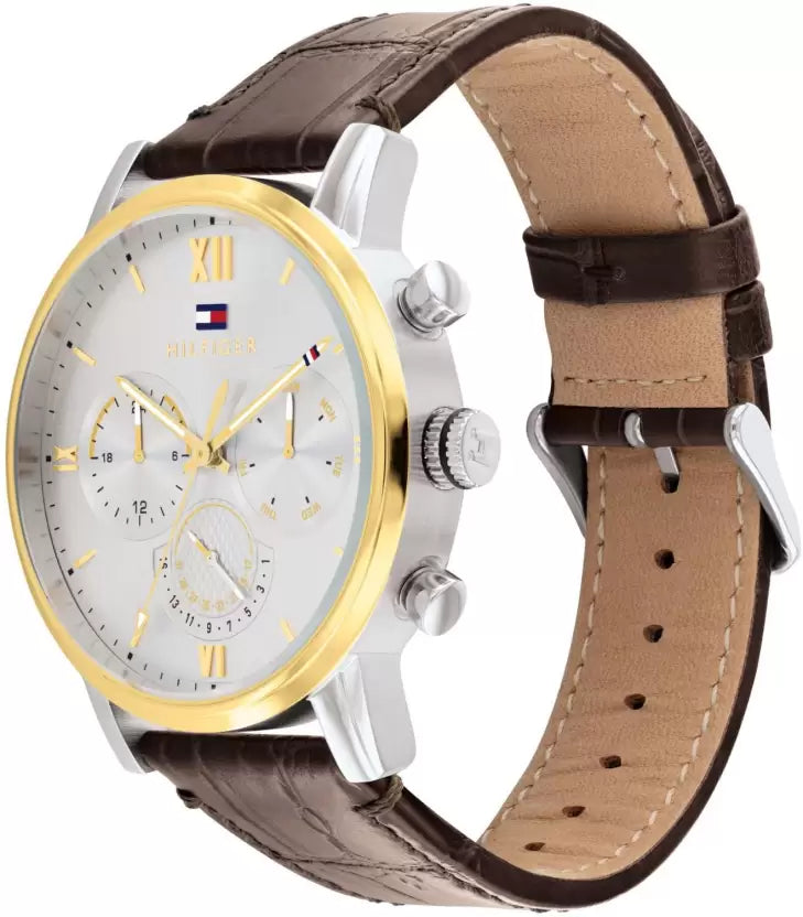 Tommy Hilfiger Quartz Multifunction Silver Dial Leather Strap Watch for Men NETH1791884 - KRISHNA WATCH COMPANY