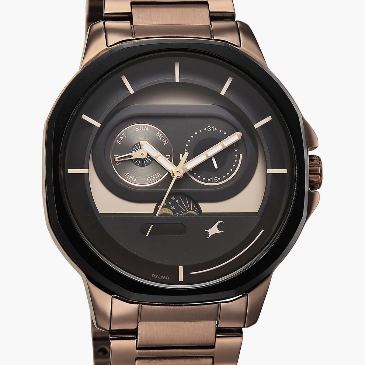 Fastrack Street Opulence Quartz Sun Moon Multifunction Watch For Guys 3303KM06 - KRISHNA WATCH COMPANY