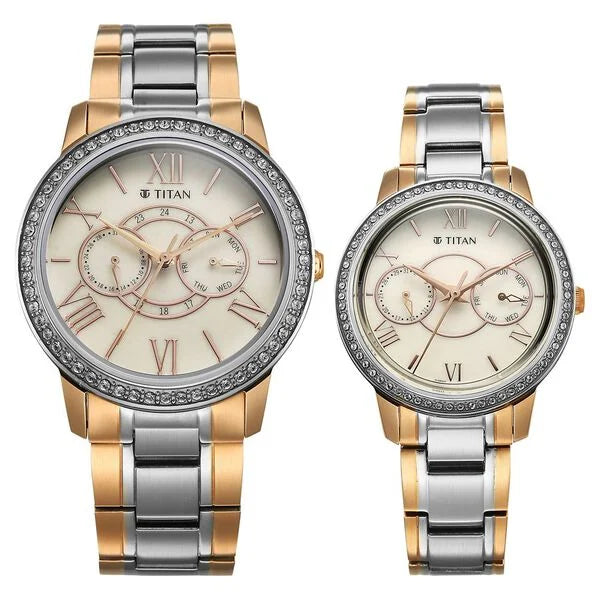 Titan Royal Bandhan Quartz Analog with Day and Date Watch For Couple 100022778km02