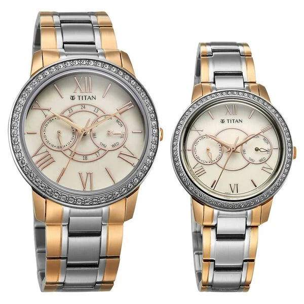 Titan Royal Bandhan Quartz Analog with Day and Date Watch For Couple 100022778km02 - KRISHNA WATCH COMPANY
