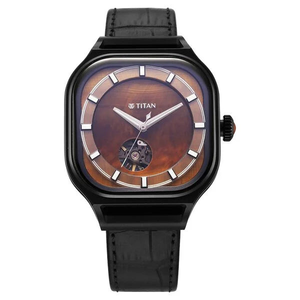 Titan Stellar Automatic Brown Dial Leather Strap Watch For Men 10008nl02 - KRISHNA WATCH COMPANY