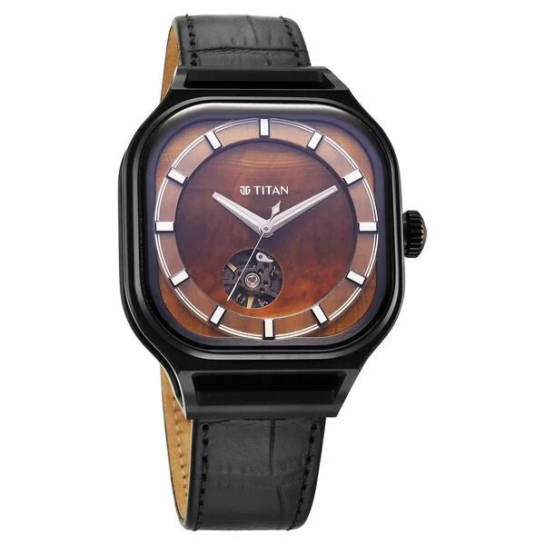 Titan Stellar Automatic Brown Dial Leather Strap Watch For Men 10008nl02 - KRISHNA WATCH COMPANY