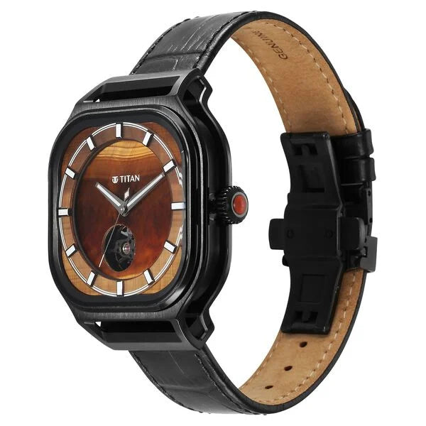 Titan Stellar Automatic Brown Dial Leather Strap Watch For Men 10008nl02 - KRISHNA WATCH COMPANY
