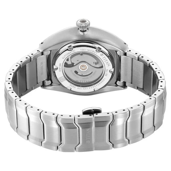 Titan Stellar Automatic Sun Moon Phase Grey Dial Stainless Steel Strap Watch For Men 10011km01 - KRISHNA WATCH COMPANY