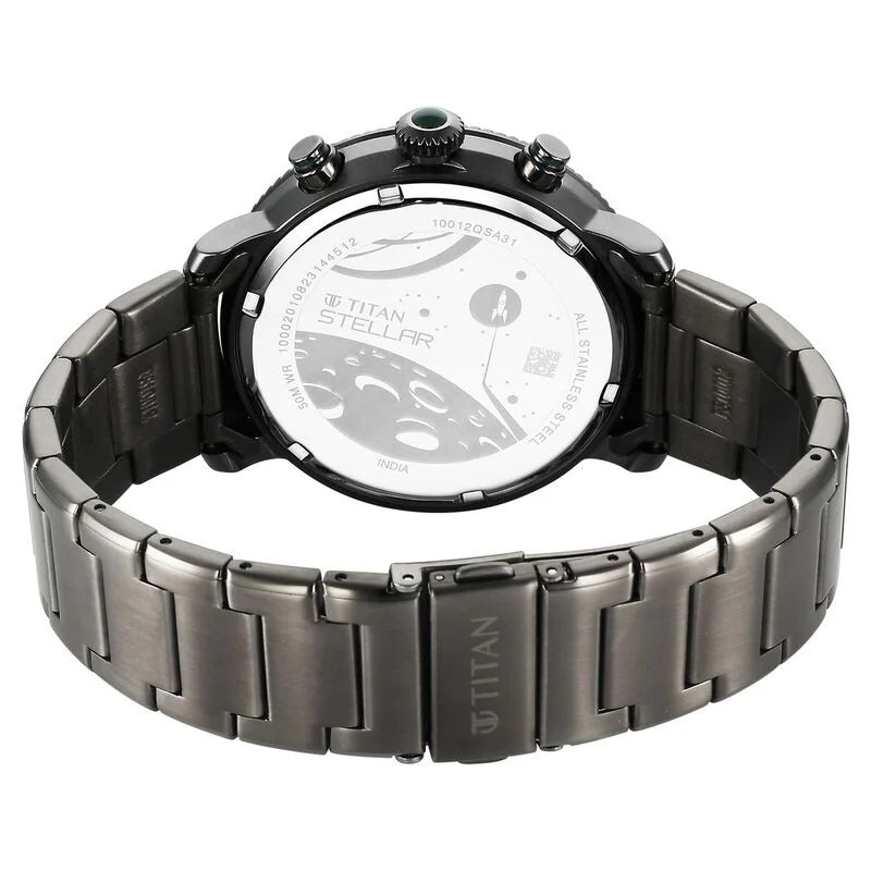 Titan Stellar Quartz Multifunction Green Dial Stainless Steel Strap Watch for Men 10012QM01 - KRISHNA WATCH COMPANY