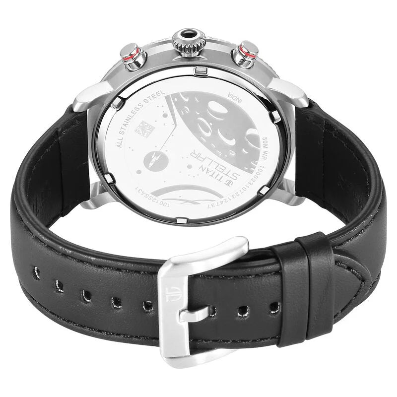 Titan Stellar Quartz Multifunction Black Dial Leather Strap Watch for Men NS10012SL01 / 10012SL01 - KRISHNA WATCH COMPANY