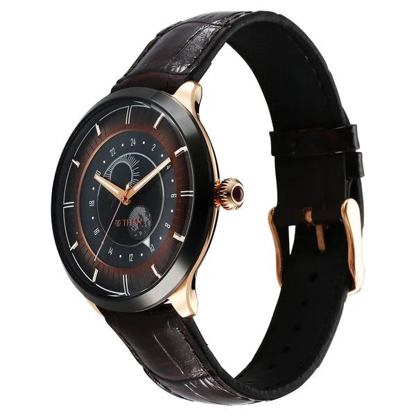 Titan Stellar Quartz Analog Sun Moon Phase Brown Dial Leather Strap Watch For Men 10028kl02 - KRISHNA WATCH COMPANY