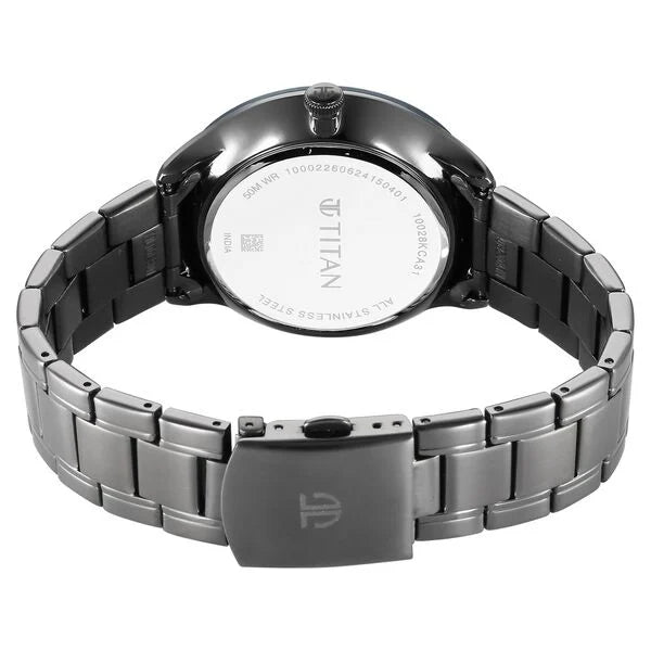 Titan Stellar Quartz Analog Sun Moon Phase Grey Dial Stainless Steel Strap Watch For Men 10028km01 - KRISHNA WATCH COMPANY