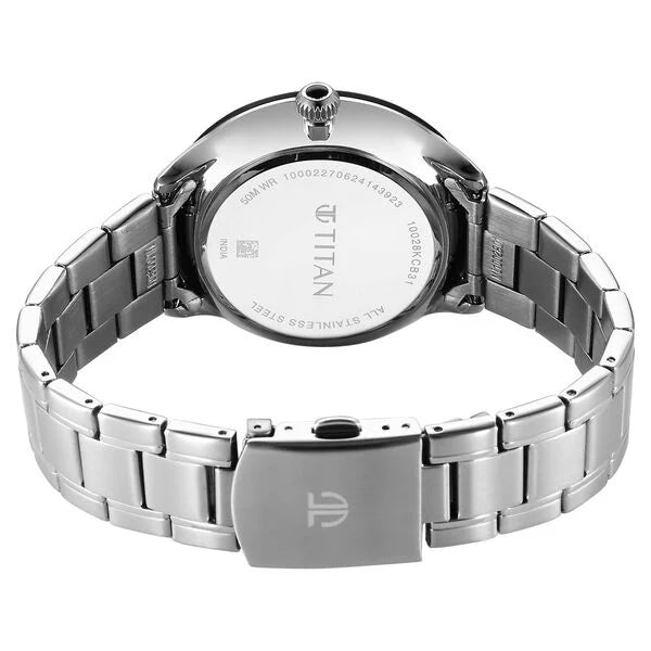 Titan Stellar Quartz Analog Sun Moon Phase Grey Dial Stainless Steel Strap Watch For Men 10028km02 - KRISHNA WATCH COMPANY