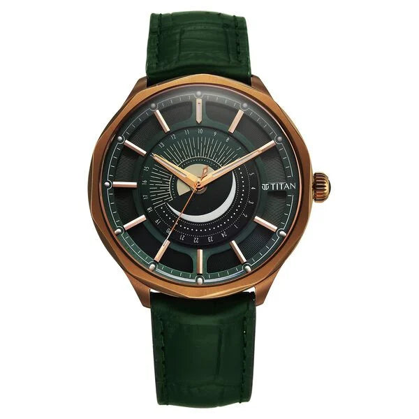 Titan Stellar Analog with Sun Moon Phase Watch for Men 10028ql01 - KRISHNA WATCH COMPANY