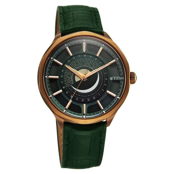 Titan Stellar Analog with Sun Moon Phase Watch for Men 10028ql01 - KRISHNA WATCH COMPANY