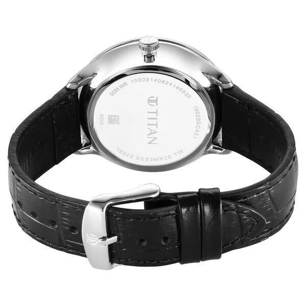 Titan Stellar Quartz Analog Sun Moon Phase Blue Dial Leather Strap Watch For Men 10028sl01 - KRISHNA WATCH COMPANY