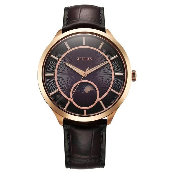 Titan Stellar Quartz Analog Sun Moon Phase Purple Dial Watch For Men - 10028WL01 - KRISHNA WATCH COMPANY