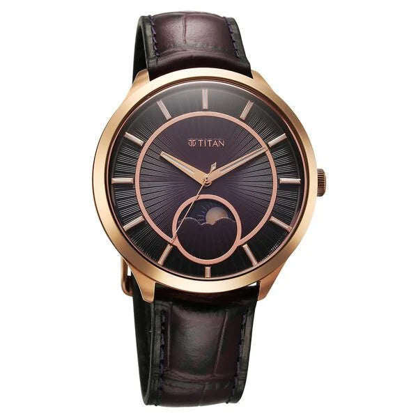 Titan Stellar Quartz Analog Sun Moon Phase Purple Dial Watch For Men - 10028WL01 - KRISHNA WATCH COMPANY