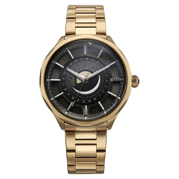 Titan Stellar Analog with Sun Moon Phase Strap Watch for Men 10028wm01 - KRISHNA WATCH COMPANY