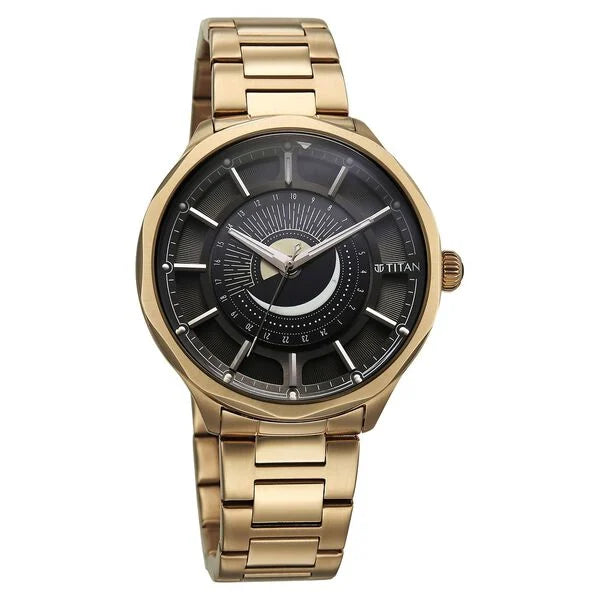 Titan Stellar Analog with Sun Moon Phase Strap Watch for Men 10028wm01 - KRISHNA WATCH COMPANY