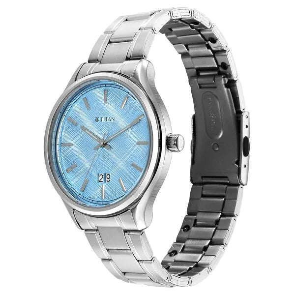Titan Palette Of Time Quartz Analog with Date Blue Dial Stainless Steel Strap Watch For Men 10033sm01 - KRISHNA WATCH COMPANY