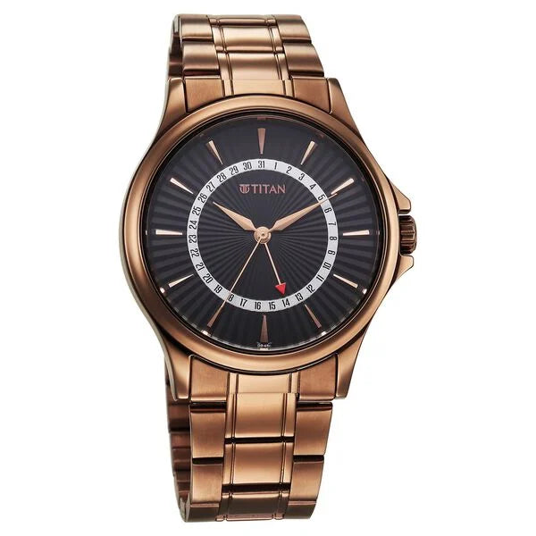 Titan Karishma Quartz Analog with Date Black Dial Stainless Steel Strap Watch For Men - 10038QM01 - KRISHNA WATCH COMPANY