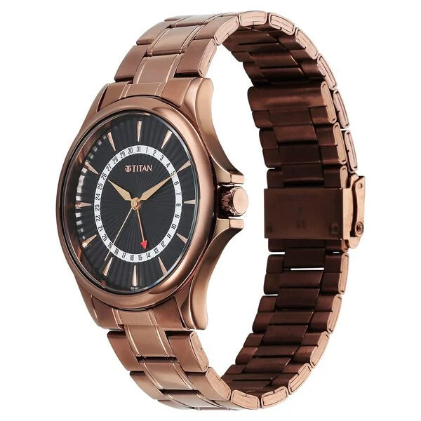 Titan Karishma Quartz Analog with Date Black Dial Stainless Steel Strap Watch For Men - 10038QM01 - KRISHNA WATCH COMPANY