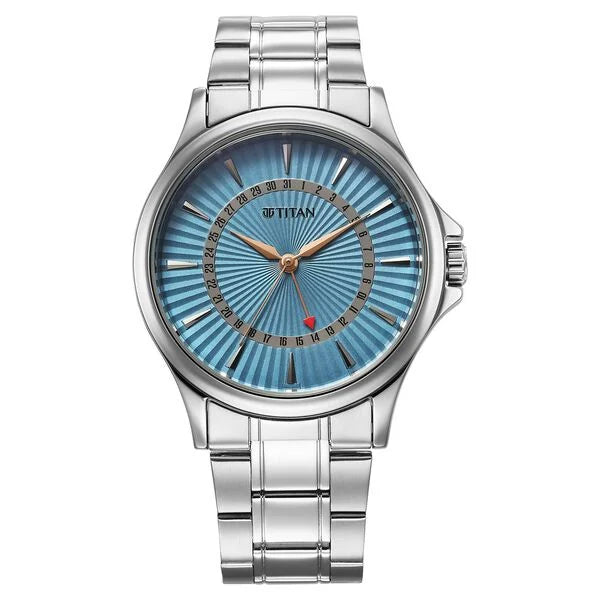 Titan Karishma Quartz Analog with Date Blue Dial Stainless Steel Strap Watch For Men 10038sm01 - KRISHNA WATCH COMPANY