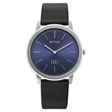 Titan Edge Meister Quartz Analog Blue Dial Black Leather Strap Watch For Men 10065sl02