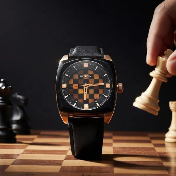 Titan Grandmaster X Gukesh Dommaraju Special Edition Tiger Eye and Black Agate Dial Premium Leather Strap Watch for Men 10073kl02 - KRISHNA WATCH COMPANY