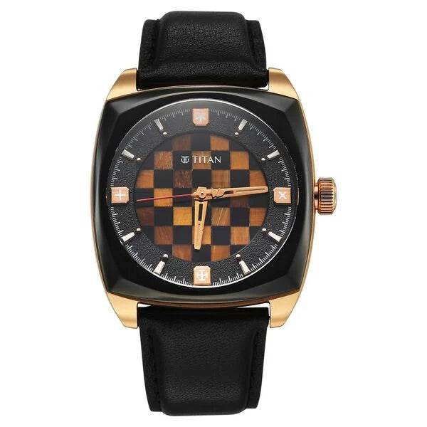 Titan Grandmaster X Gukesh Dommaraju Special Edition Tiger Eye and Black Agate Dial Premium Leather Strap Watch for Men 10073kl02 - KRISHNA WATCH COMPANY