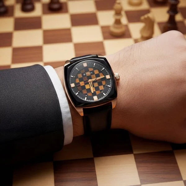 Titan Grandmaster X Gukesh Dommaraju Special Edition Tiger Eye and Black Agate Dial Premium Leather Strap Watch for Men 10073kl02 - KRISHNA WATCH COMPANY