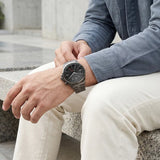 Titan Automatic Black Dial Grey Stainless Steel Strap Watch For Men 10076qm01