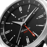 Titan Automatic Black Dial Black Leather Strap Watch For Men 10076sl02