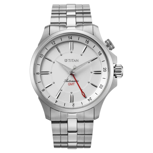 Titan Automatic White Dial Silver Stainless Steel Strap Watch For Men 10076sm01