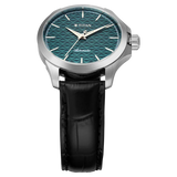 Titan Automatic Teal Dial Black Leather Strap Watch For Men 10077sl03
