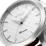 Titan Automatic White Dial Brown Stainless Steel Strap Watch For Men 10077sl05