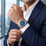 Titan Automatic Blue Dial Silver Stainless Steel Strap Watch For Men 10077sm01
