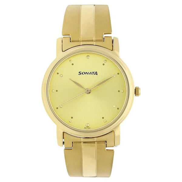 Sonata Quartz Analog Champagne Dial Stainless Steel Strap Watch for Men NS1013YM24 - KRISHNA WATCH COMPANY