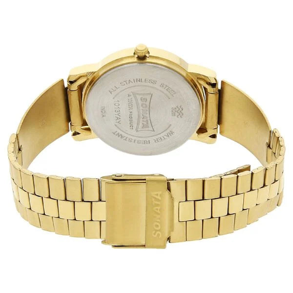 Sonata Quartz Analog Champagne Dial Stainless Steel Strap Watch for Men NS1013YM24 - KRISHNA WATCH COMPANY