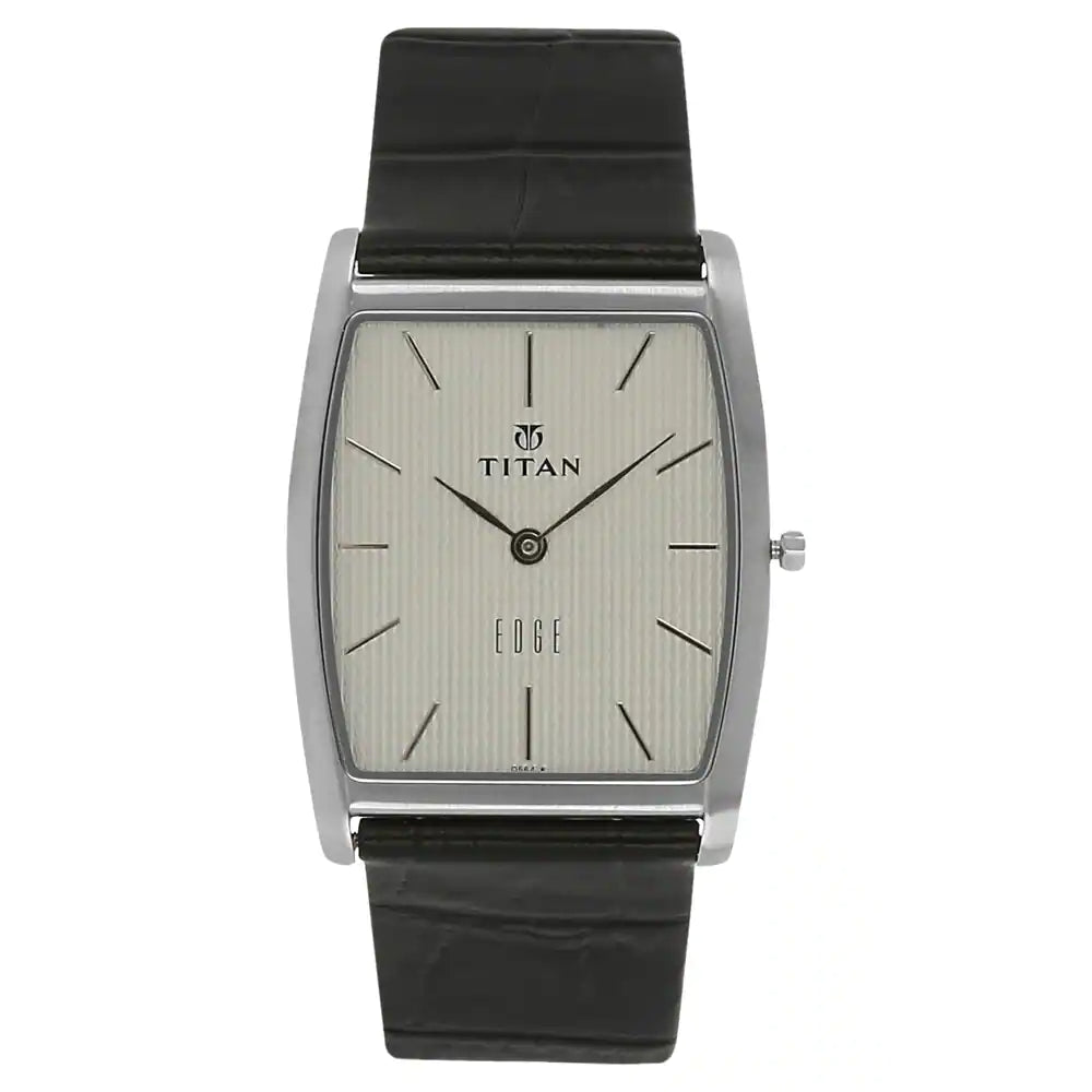 TITAN Edge Silver Dial Black Leather Strap Watch NN1044SL01 - KRISHNA WATCH COMPANY