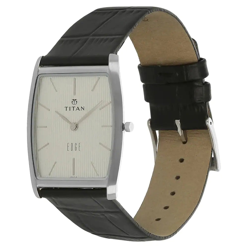 TITAN Edge Silver Dial Black Leather Strap Watch NN1044SL01 - KRISHNA WATCH COMPANY