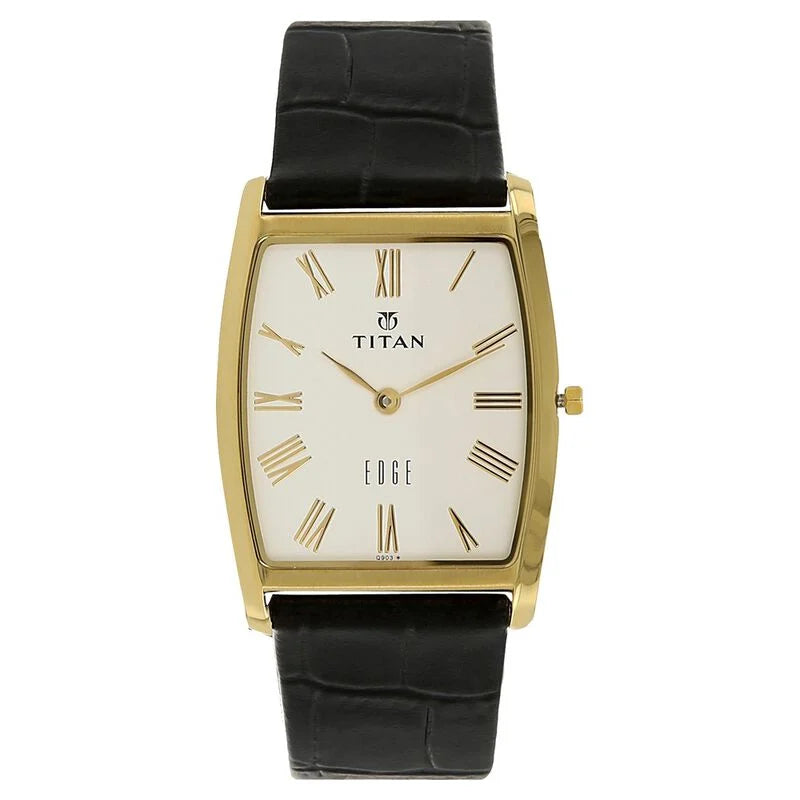 Titan Edge Silver Tonneau Dial Analog Leather Strap watch for Men 1044YL04 - KRISHNA WATCH COMPANY