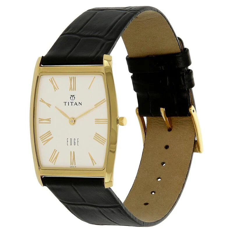 Titan Edge Silver Tonneau Dial Analog Leather Strap watch for Men 1044YL04 - KRISHNA WATCH COMPANY