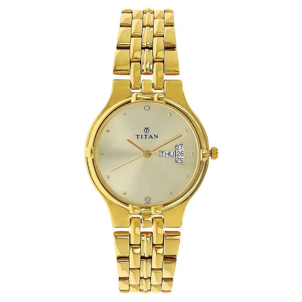 Titan Champagne Dial Golden Stainless Steel Strap Watch NK1107YM08 (L380) - KRISHNA WATCH COMPANY