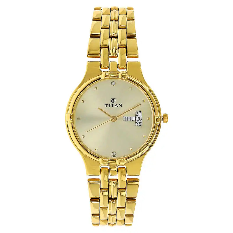 Titan Champagne Dial Golden Stainless Steel Strap Watch NK1107YM08 (L380) - KRISHNA WATCH COMPANY