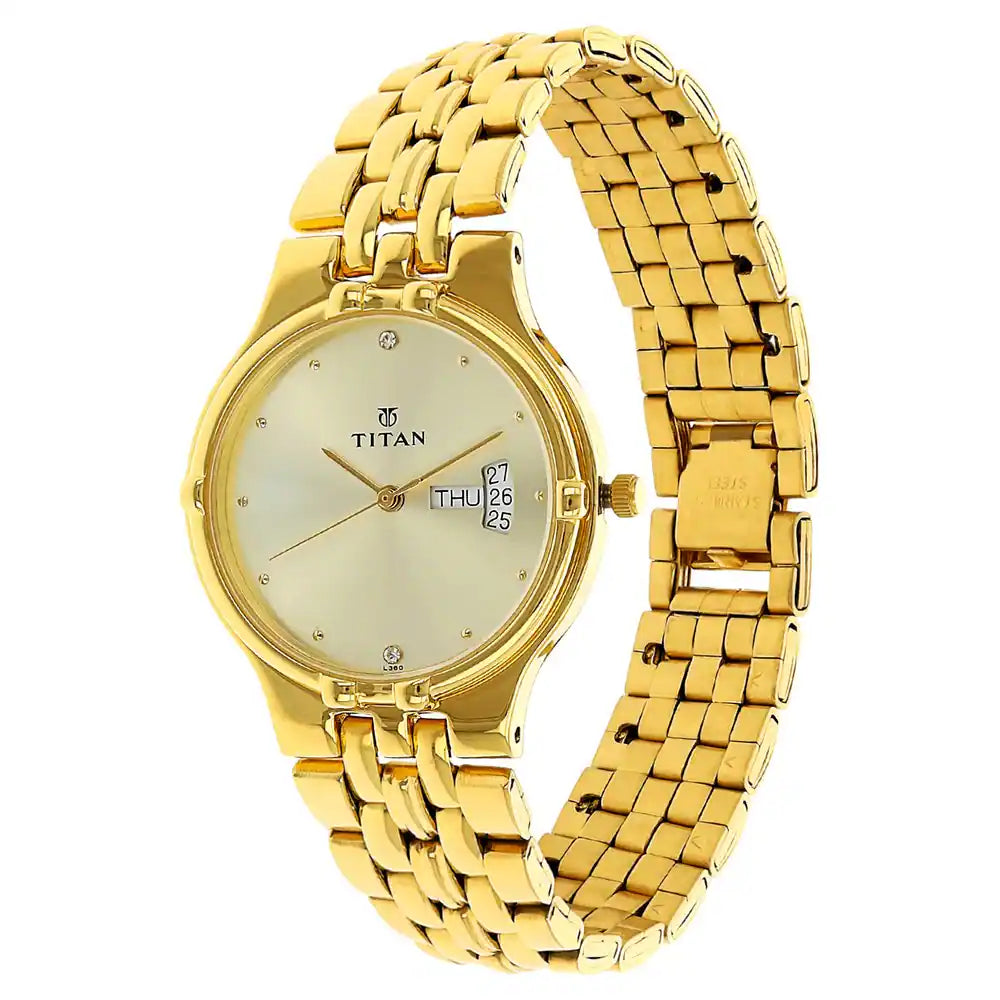 Titan Champagne Dial Golden Stainless Steel Strap Watch NK1107YM08 (L380) - KRISHNA WATCH COMPANY