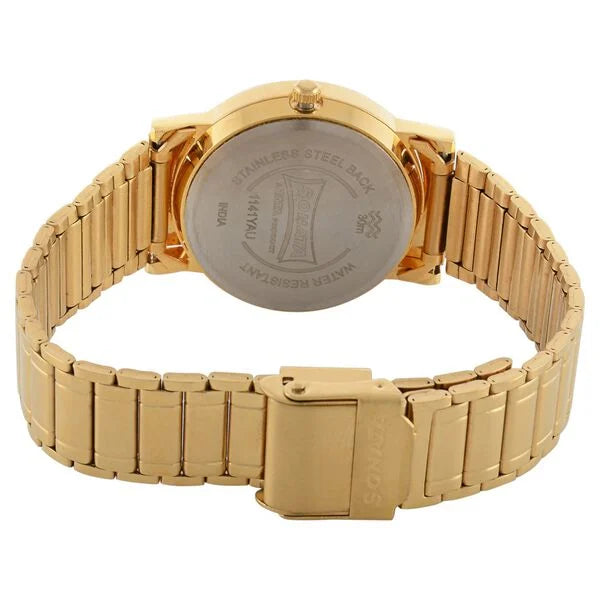 Sonata Champagne Dial Golden Metal Strap Watch - 1141YM13 - KRISHNA WATCH COMPANY