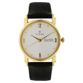 Titan White Dial Analog with Day and Date Leather Strap watch for Men / 1445YL04