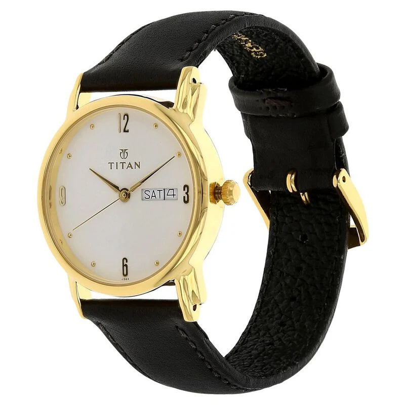 Titan White Dial Analog with Day and Date Leather Strap watch for Men / 1445YL04 - KRISHNA WATCH COMPANY
