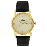 Titan Karishma Champagne Dial Analog with Day and Date Leather Strap watch for Men / 1445YL05